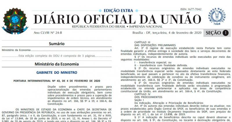 Parlamentares têm até 16 de fevereiro para indicarem Municípios para receberem emendas