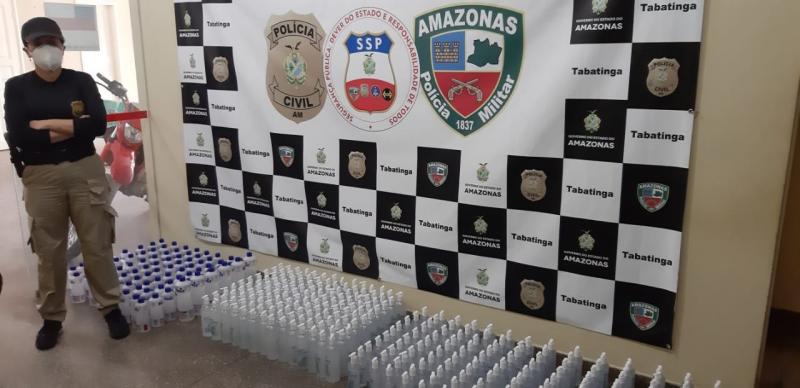 Polícia Civil apreende 342 frascos de álcool liquido e em gel comercializados irregularmente, em Tabatinga