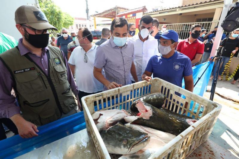 Em Tefé, Wilson Lima e secretário nacional de Aquicultura e Pesca visitam Feira do Pirarucu de Manejo