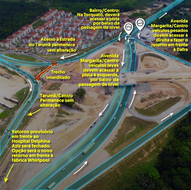 Em Manaus, tráfego na Torquato Tapajós, na altura do trevo do Anel Sul, será alterado nesta sexta-feira (30/10)