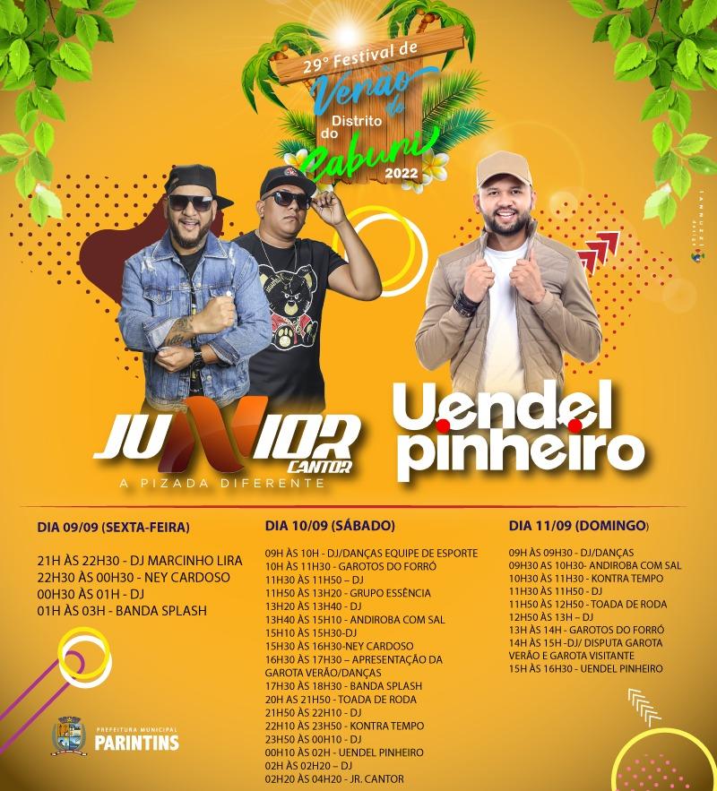 Prefeitura de Parintins  divulga atrações do Festival de Verão do Caburi 2022