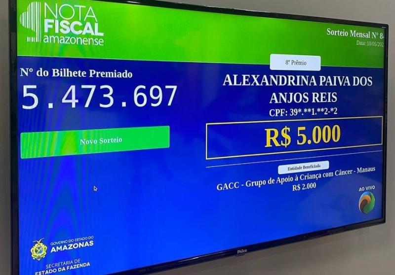 Sefaz anuncia resultado do 84°sorteio da Campanha Nota Fiscal Amazonense
