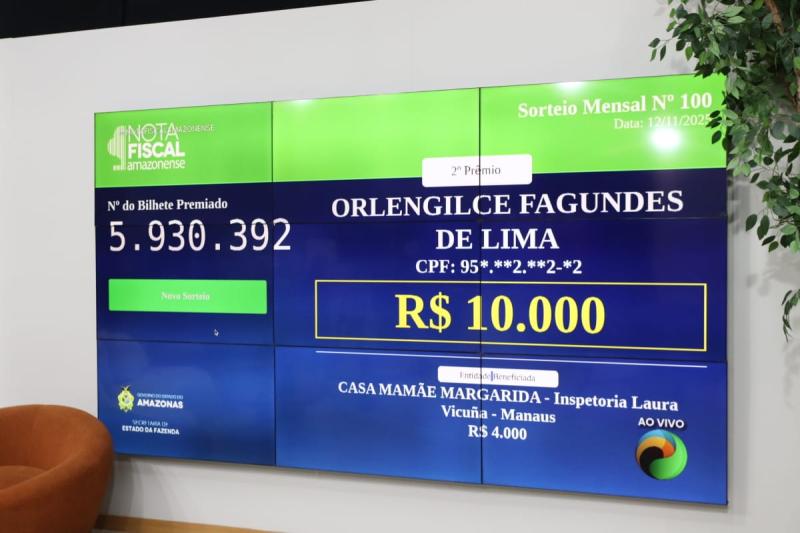 Campanha Nota Fiscal Amazonense chega a 100 sorteios e divulga lista de ganhadores