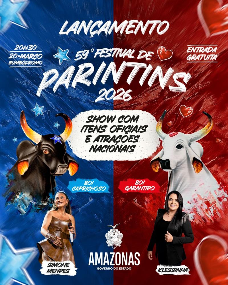 Lançamento Parintins 2026: Governo do Amazonas anuncia evento na Ilha Tupinambarana no dia 20 de março