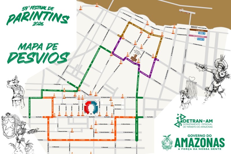 Festival de Parintins 2026: Detran-AM interdita vias próximas do Bumbódromo e da Catedral, a partir desta quinta-feira
